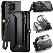 CaseMe Ovitek za Samsung Galaxy S26 Ultra, usnjena denarnica RFID, z naramnim trakom, črna