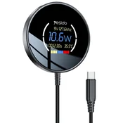 Polnilna postaja Yesido DS28 - magnetni brezžični polnilec 15W s hitrim polnjenjem za vse podprte naprave, z digitalnim zaslonom in USB-C priključkom - črna