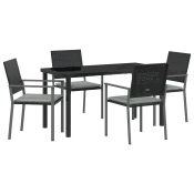 Vrtni set za objed 5 pcs Crna i svijetlo siva PE ratan