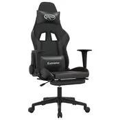Vidaxl Gaming stol z oporo za noge črno in sivo umetno usnje