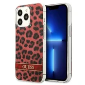 Guess Ovitek za iPhone 13 z leopardjim vzorcem in rdečo barvo