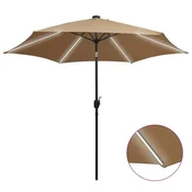 Vidaxl Senčnik z LED lučkami in aluminijastim drogom 300 cm taupe