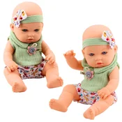 slomart Punčka LEAN TOYS Bobas, v zelenem cvetličnem kompletu in s trakom za lase