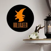 WallXpert okrugla zidna dekoracija od MDF-a HALMDF-006, silueta veštice i natpis Halloween, O 40 cm