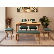 HANAH HOME Vina Mini 03 1070 Oak Green (Produžni set trpezarijskih stolova i stolica (6 komada))