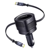 Autopunjac Baseus Enjoyment Max S dva izvlacna USB-C kabla PD 60W - sivi