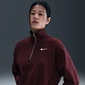 Nike Phoenix Fleece Womens 1/4-Zip Cropped Sweatshirt - Red - Cotton/Polyester