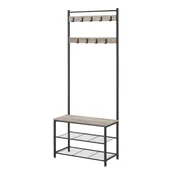 Songmics Obešalnik za plašče s klopjo za čevlje 32x70x175 cm rjav črn