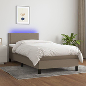 Greatstore Box spring postelja z vzmetnico LED taupe 90x190 cm blago