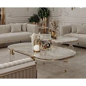 Casa Padrino luxury Art Deco coffee table white/gray/gold 160 x 91 x H. 49 cm - Living room table with faux marble table top - Art Deco living room furniture - Luxury living room furniture