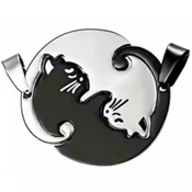 Obesek na verižici Double Cat - Krog / Črna KP34541