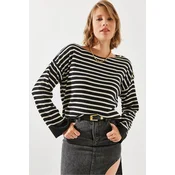 Bianco Lucci Womens Striped Shoulder Buttoned Sweater
