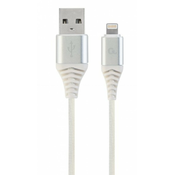 GEMBIRD CC-USB2B-AMLM-1M-BW2 Gembird Premium cotton braided 8-pin charging and data cable, 1m, silver/white