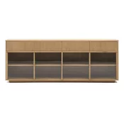 Vitrina v hrastovem dekorju z drsnimi vrati v naravni barvi 200x80x40 cm Helvine – Kave Home