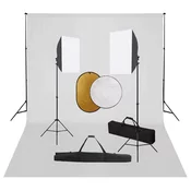vidaXL Foto studijski komplet s softboxi, ozadjem in odbojnikom