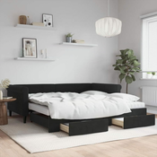 Greatstore Izvlečna dnevna postelja s predali črna 100x200 cm žamet