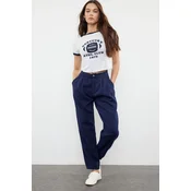 Trendyol Navy Blue Stitching Detailed High Waist Balloon Jeans with Elastic Waist