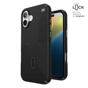 shumee Ovitek Speck Presidio2 Grip ClickLock & MagSafe - za iPhone 16 Plus (črn/skrilasto siv/bel)