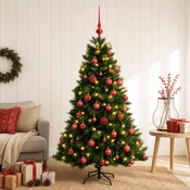 Vidaxl Umetna božična jelka z bučko 120 cm 150 LED Toplo bela