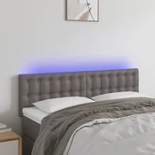 Vidaxl vidaXL Vzglavje za posteljo z LED osvetlitvijo sivo 144x5x78/88 cm umetno usnje
