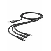 Kabel Moye 3u1 USB A - USB C/MicroUSB/Lightning crni 1m