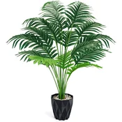 Nikcorp Umetna palma Realistična dekoracija 71 cm s črnim lončkom, 18 listov, ABS/PVC, beli okrasni kamni, za notranje prostore kopalnica predsoba pisarna