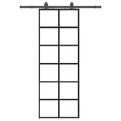 Vidaxl Drsna vrata z opremo črna 76x205 cm ESG steklo