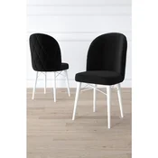 Hanah Home set trpezarijskih stolica Bika 8 kom, crna tkanina Babyface, bele drvene noge