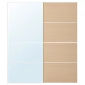 AULI / MEHAMN Par kliznih vrata, aluminijum ogledalo/dvostrano belo b. im. hrastovine, 200x236 cm