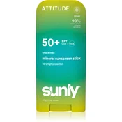 Attitude Sunly Mineral Sunscreen Stick SPF 50+ mineralna zaščitna krema za obraz in telo v paličici brez dišav 60 g