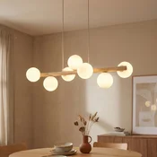 TK Lighting Estera viseče svetilo, opalno steklo, les, sedem luči - Dnevna soba/jedilnica - svetel les, opalno bela, bela