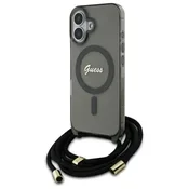 slomart Etui Guess Crossbody Cord Script MagSafe za iPhone 16 - črno