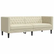 Vidaxl Kavč trosed Chesterfield krem umetno usnje