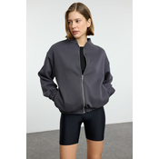 Trendyol Anthracite Zippered Oversize/Wide Pattern Thick Polar Fleece Knitted Sweatshirt