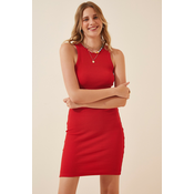 Happiness Istanbul Womens Red Ribbed Summer Mini Knitted Dress