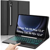 JADEMALL ovitek s tipkovnico za Samsung Tab S9 FE+/S9 Plus/S10 Plus 12,4 – AZERTY, snemljiva osvetljena tipkovnica, sledilna ploščica, črna