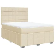 Vidaxl Box spring postelja z vzmetnico krem 160x200 cm blago