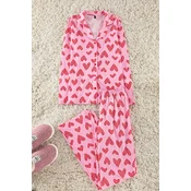 Trendyol Pink 100% Cotton Leopard Heart Patterned Shirt Pants Knitted Pajama Set