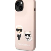 Ovitek Karl Lagerfeld and Choupette Liquid Silicone Zaščitni Pokrov za iPhone 14 Plus Roza