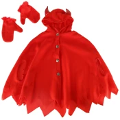 IKONKA Karnevalski kostum hudička z ogrinjalom in rokavicami, rdeč, velikost S (100–110 cm) IK-KX3346