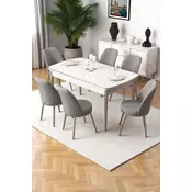 HANAH HOME Rasklopivi trpezarijski sto i stolice (7 delova) Nira White Chrome Grey