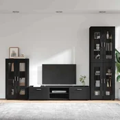 vidaXL Komplet TV omaric s predalom s polico Črna Konstruiran les