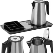Royal Catering Hotelski komplet za dobrodošlico, električni grelnik vode s pladnjem 1,2 l 1800 W, srebrn