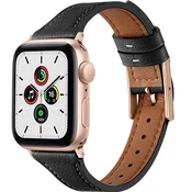 GS Usnjen pašček za Apple Watch 1/2/3/4/5/6/7/8/9/10/11/SE 38/40/41/42 mm, črne barve