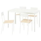 VIHALS/BUSLÄTT Miza in 4 stoli, bela bela/bela bor, 125x74 cm