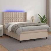 Vidaxl Box spring postelja z vzmetnico LED kapučino 140x190 cm