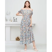 Resti Long orange summer dress for women with blue flowers - Clothing