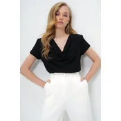 Trend Alacati Stili Ženska bluza kratkih rukava Alc-X13883, V-izrez, Crna