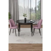 Hanah Home trpezarijski set Tor, sto i 2 stolice, ploca u dekoru crnog mermera, roze tkanina Babyface