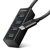 4-portni Mini USB 3.2 Gen 1 hub, ozek profil, 20cm USB-C kabel